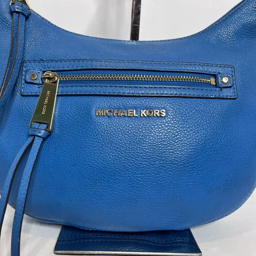 Michael Kors Rhea Heritage Blue Crescent Hobo Crossbody Bag